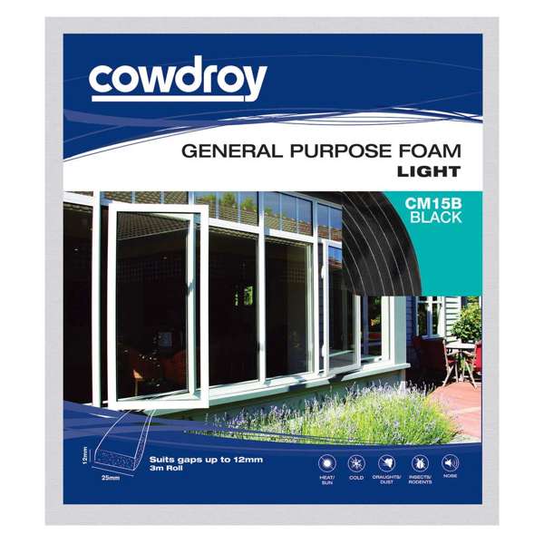 Cowdroy Seal Foam Black 12 x 25mm x 3m