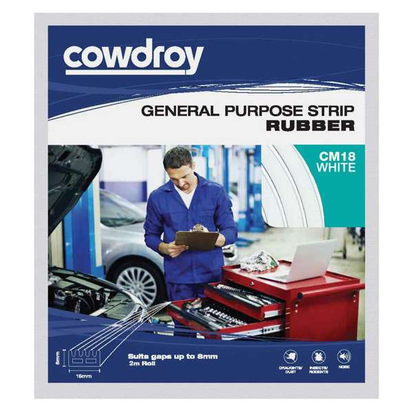 Cowdroy General Purpose Strip Rubber White 8 x 15mm x 2m