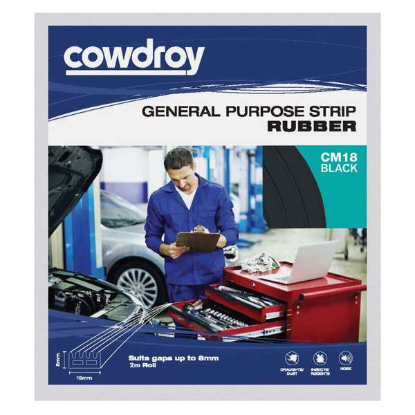 Cowdroy General Purpose Strip Rubber Black 8 x 16mm x 2m