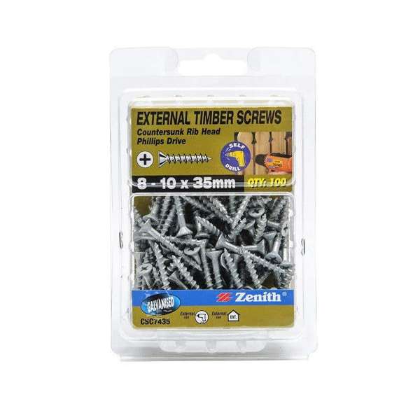 Zenith External Timber Screws Galvanised 8G x 35mm - 100 Pack