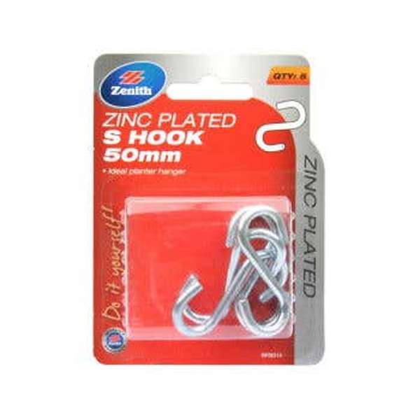 Zenith S Hook Zinc Plated 50mm - 5 Pack