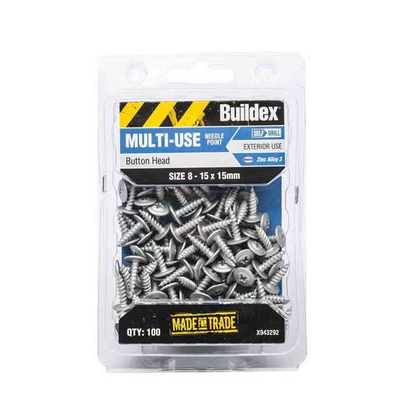 Buildex Multi-Use Screws Button Zinc Alloy 8 - 15 x 15mm - 100 Pack