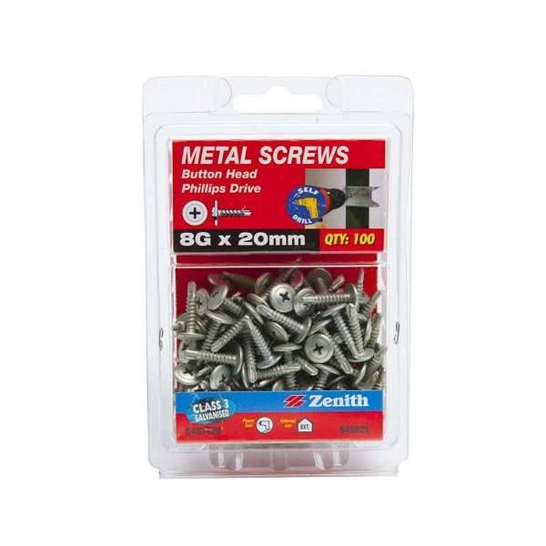 Zenith Metal Screws Button Head Galvanised 8G x 20mm - 100 Pack