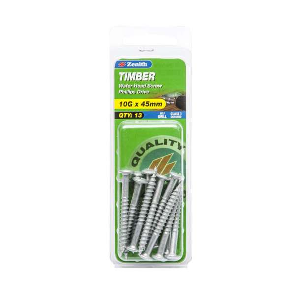 Zenith T17 Timber Wafer Head Screw 10-12 x 45mm - 13 Pack