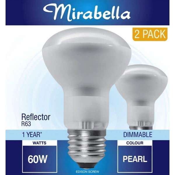 Mirabella Reflector Globe R63 60W ES Pearl - 2 Pack