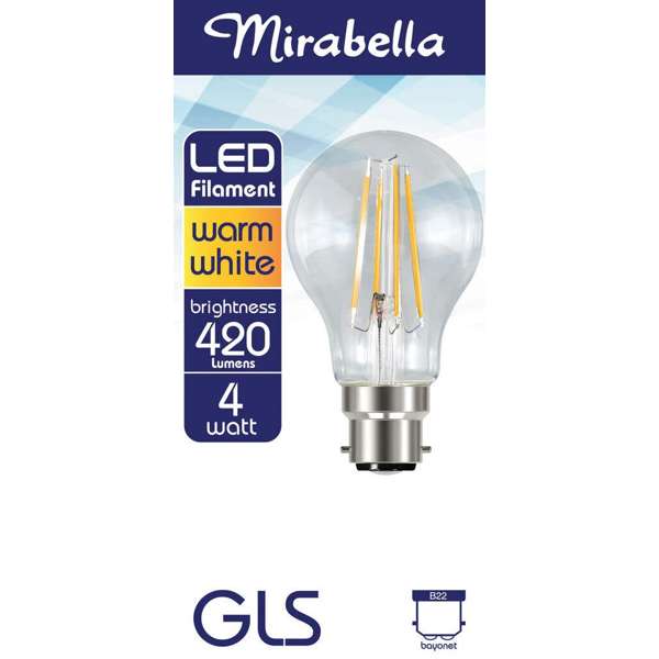 Mirabella LED Filament GLS Globe 4W BC Warm White