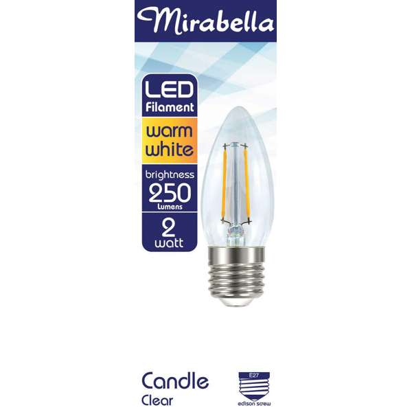 Mirabella LED Globe Filament Candle 2W ES Warm White