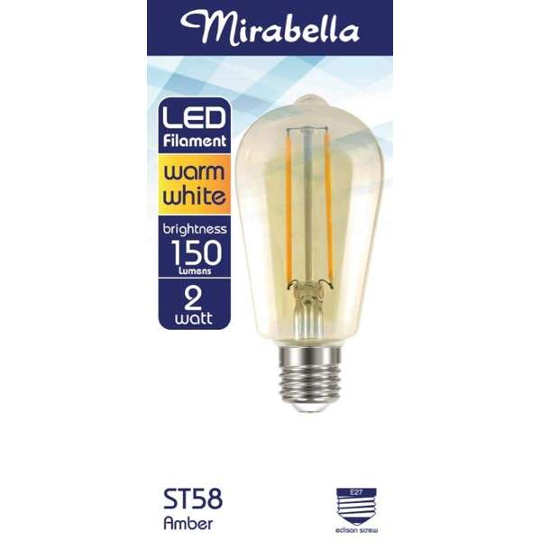 Mirabella LED Filament ST58 Globe 2W ES Warm White