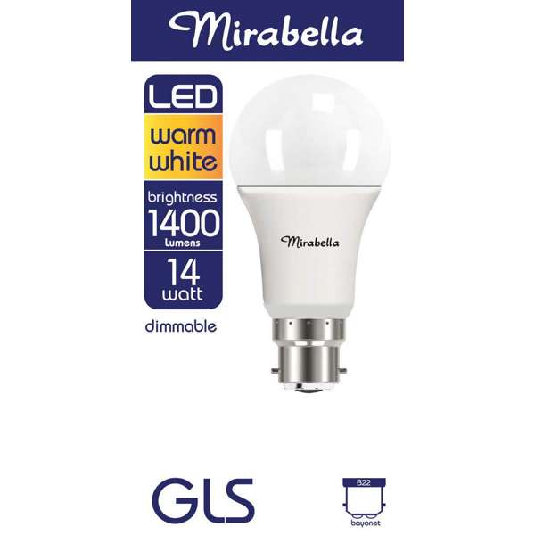 Mirabella 15W LED GLS Globe Bayonet Dimmable Warm White