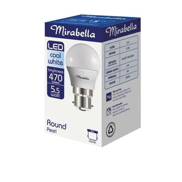 Mirabella LED Fancy Round Globe 5.5W BC Cool White