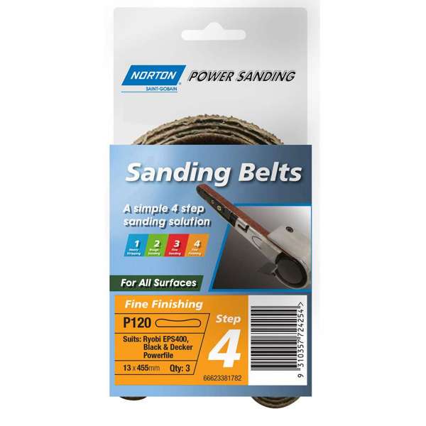 Norton Sanding Belt Step 4 Fine Finishing P120 Grit 13 x 455mm - 3 Pack