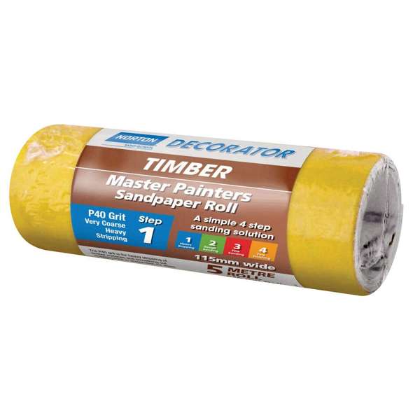 Norton Painters Sandpaper Roll P40 Grit 115mm x 5m