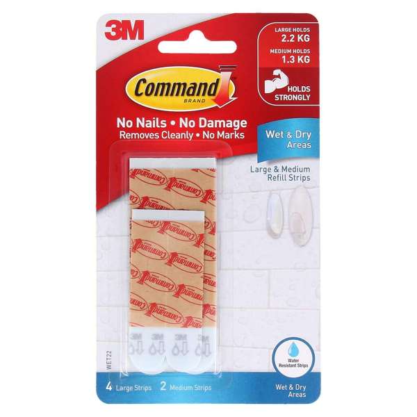 Command Refill Strips Wet Area Medium & Large - 6 Pack