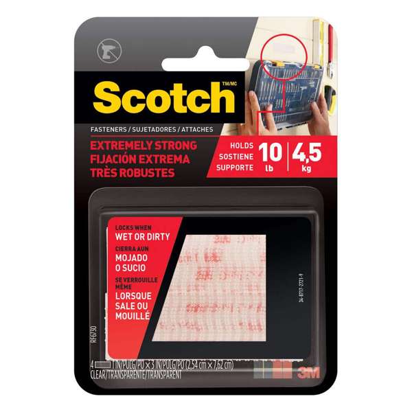 Scotch Extreme Fasteners Clear Strips 2.6 x 7.6cm - 2 Pack