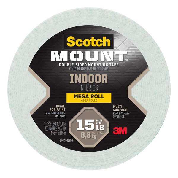 Scotch-Mount Indoor Double-Sided Mounting Tape Mega Roll 19mm x 8.89m