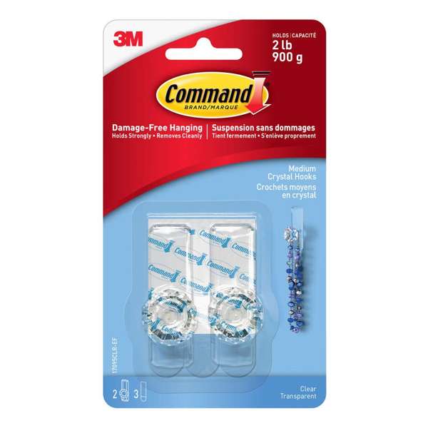 Command Crystal Knob Hook - 2 Pack