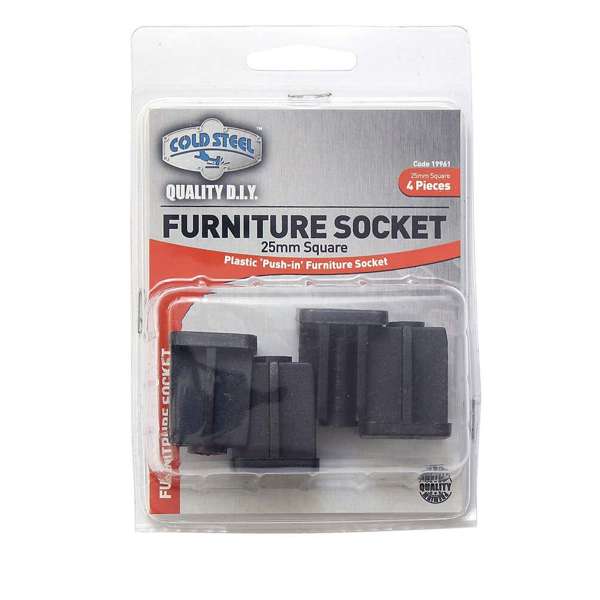 Cold Steel Furniture Socket Square 25mm - 4 Pack