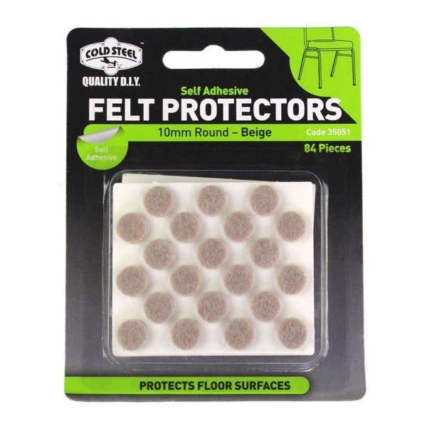 Cold Steel Felt Protectors Round Beige 10mm - 84 Pack