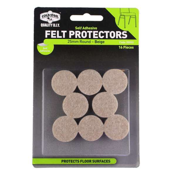 Cold Steel Felt Protectors Round Beige 25mm - 16 Pack