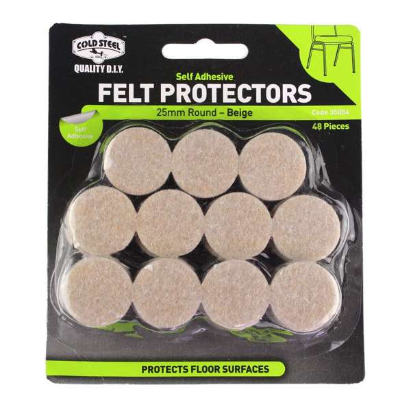 Cold Steel Felt Protectors Round Beige 25mm - 48 Pack