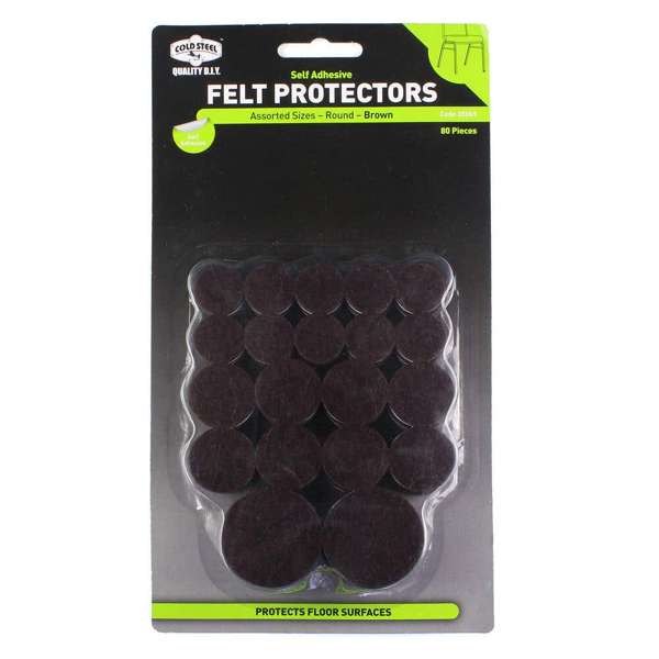 Cold Steel Felt Protectors Round Assorted Sizes Brown - 80 Pack