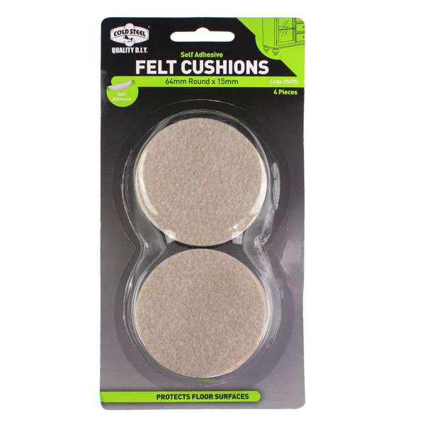 Cold Steel Felt Cushions Round Beige 64 x 15mm - 4 Pack