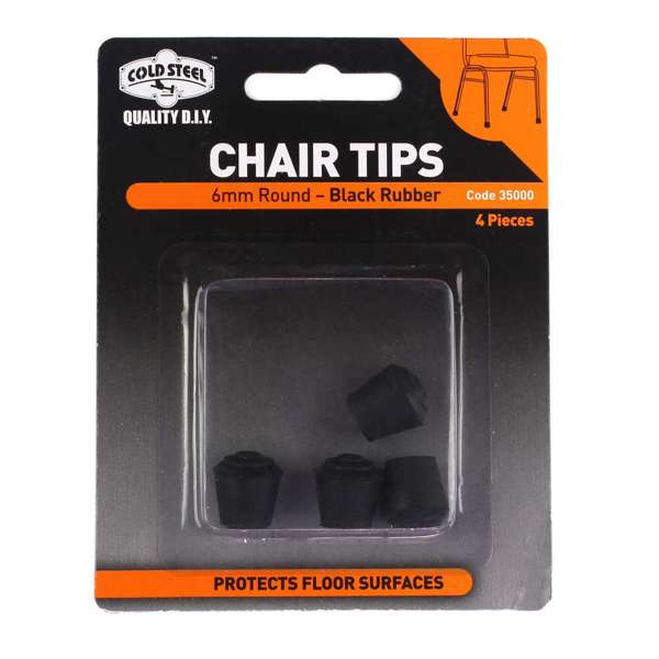 Cold Steel Chair Tips Round Black Rubber 6mm - 4 Pack