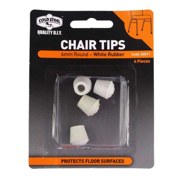 Cold Steel Chair Tips Round White Rubber 6mm - 4 Pack