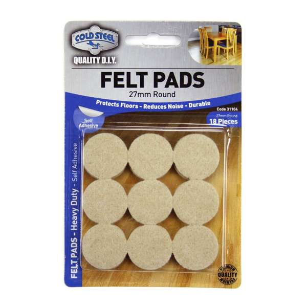 Cold Steel Felt Pads Round Heavy Duty Beige 27mm - 18 Pack