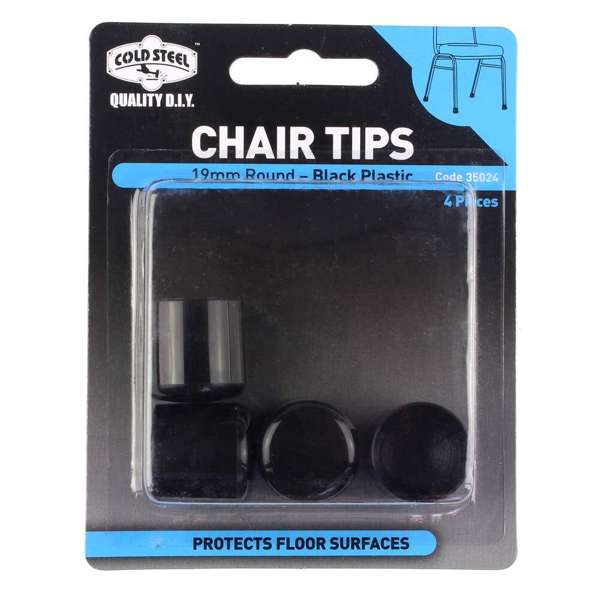 Cold Steel Round Plastic Chair Tips Black 19mm - 4 Pack