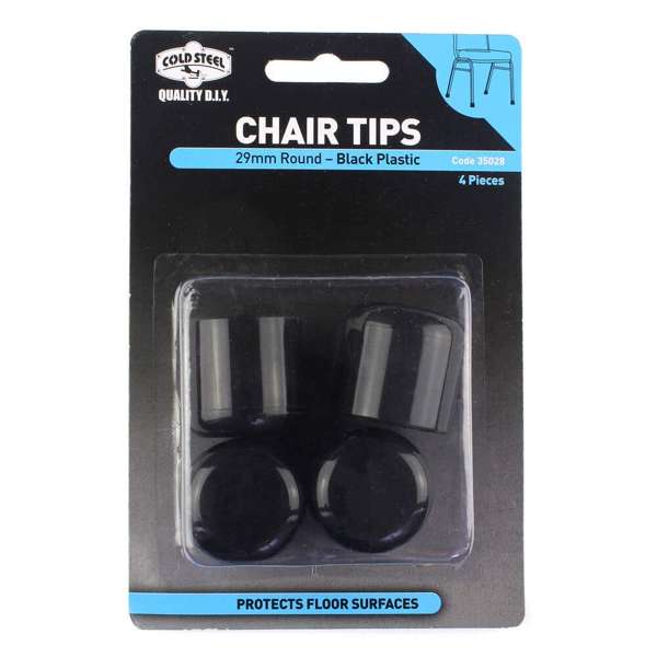 Cold Steel Round Plastic Chair Tips Black 29mm - 4 Pack