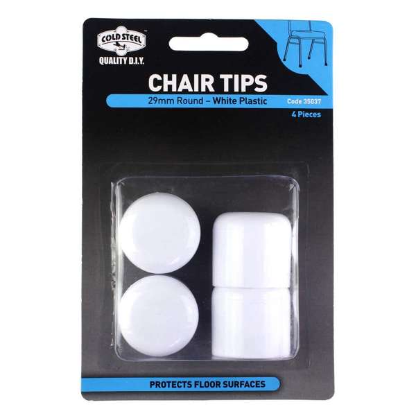 Cold Steel Chair Tips Round White Plastic 29mm - 4 Pack