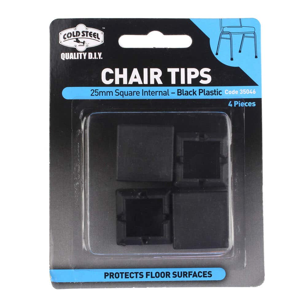 Cold Steel Chair Tips Square Internal Black Plastic 25mm