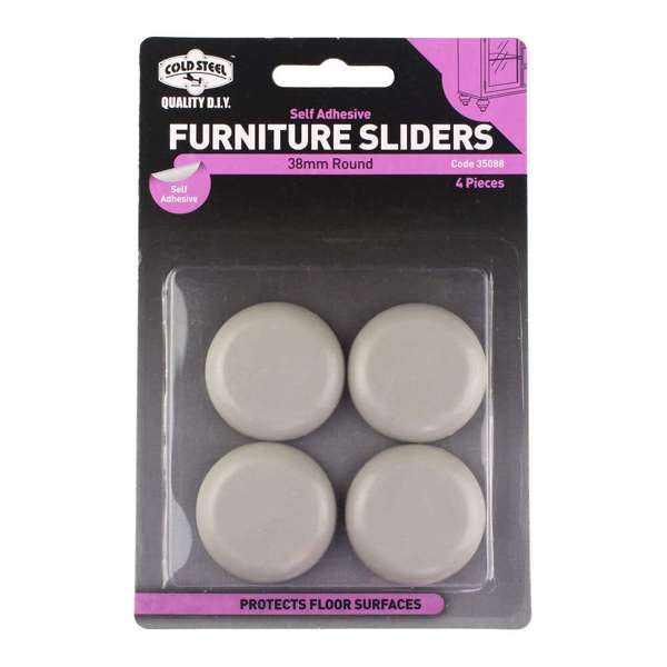 Cold Steel Furniture Sliders Round Plastic 38mm - 4 Pack