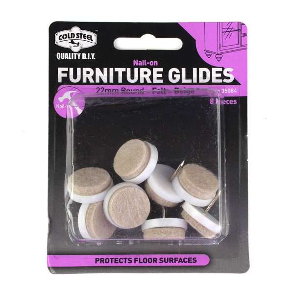 Cold Steel Furniture Glides Felt Nail-On Beige 22mm - 8 Pack