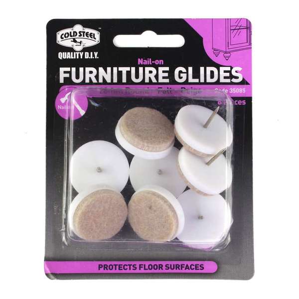 Cold Steel Furniture Glides Felt Nail-On Beige 25mm - 8 Pack