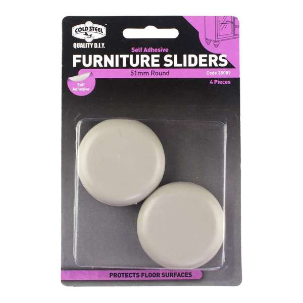 Cold Steel Furniture Sliders Round Plastic 51mm - 4 Pack