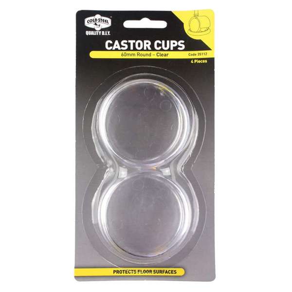 Cold Steel Plastic Castors Cups Clear 60mm - 4 Pack