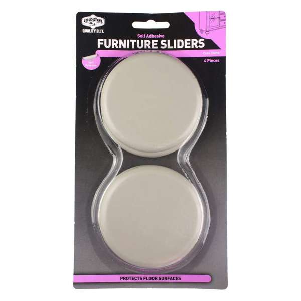 Cold Steel Furniture Sliders Round Plastic 89mm - 4 Pack