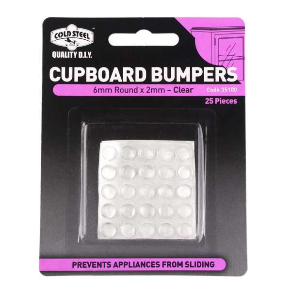 Cold Steel Round Cupboard Bumpers Clear 6mm x 2mm - 25 Pack