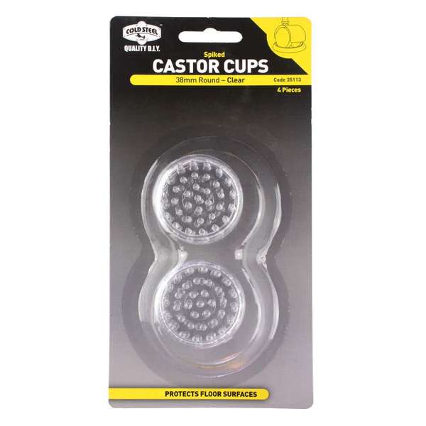 Cold Steel Castor Cups Spiked Plastic Clear 38mm - 4 Pack