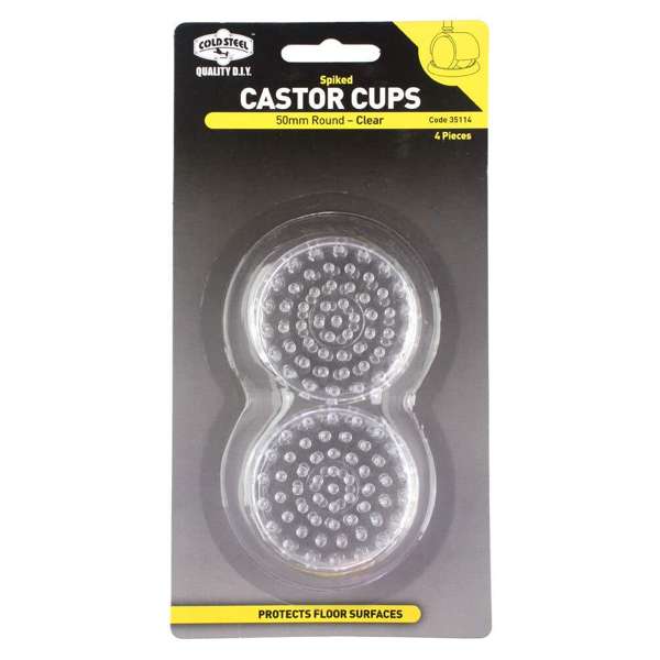 Cold Steel Castor Cups Spiked Plastic Clear 50mm - 4 Pack