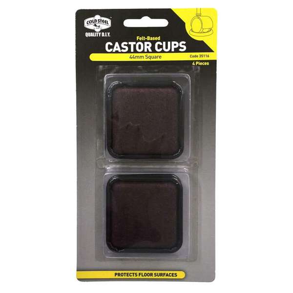 Cold Steel Castor Cups Felt Based Square 44mm - 4 Pack