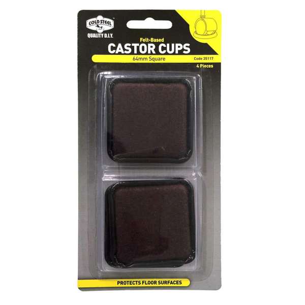 Cold Steel Castor Cups Felt Based Square 64mm - 4 Pack