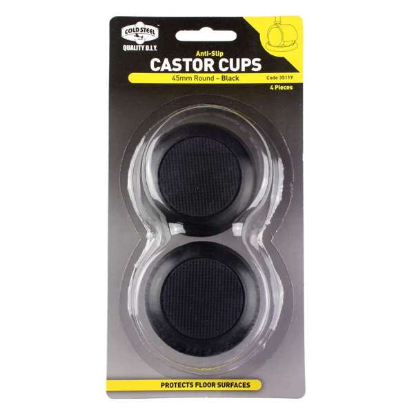 Cold Steel Castor Cups Anti Slip Round Black 45mm - 4 Pack