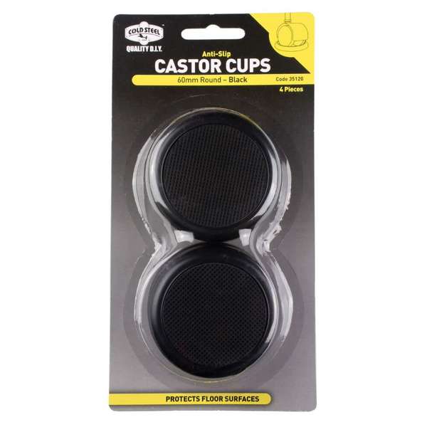 Cold Steel Anti Slip Round Castor Cups Black 60mm - 4 Pack