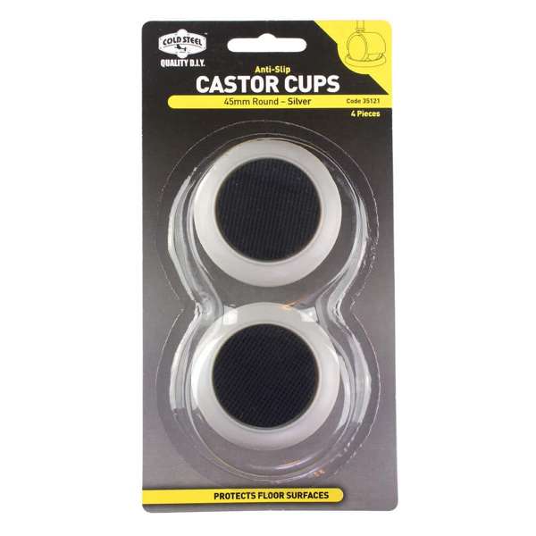 Cold Steel Anti Slip Round Castor Cup Silver 45mm - 4 Pack