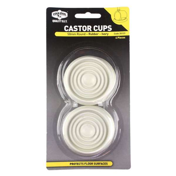 Cold Steel Round Rubber Castor Cups Ivory 50mm - 4 Pack