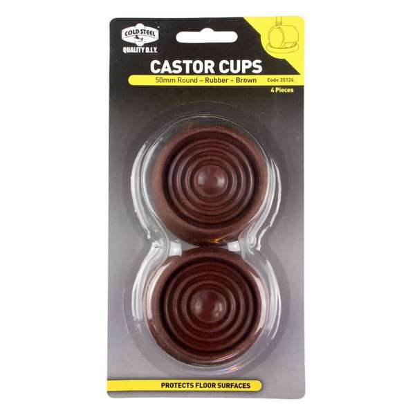 Cold Steel Round Rubber Castor Cups Brown 50mm - 4 Pack