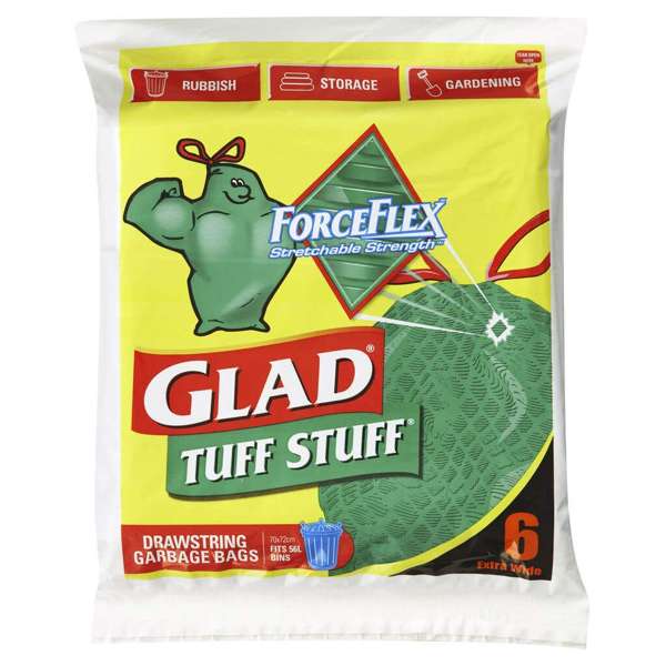 Glad Tuff Stuff Extra Wide Drawstring Garbage Bags - 6 Pack